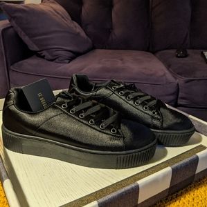 Black satin sneakers NWT